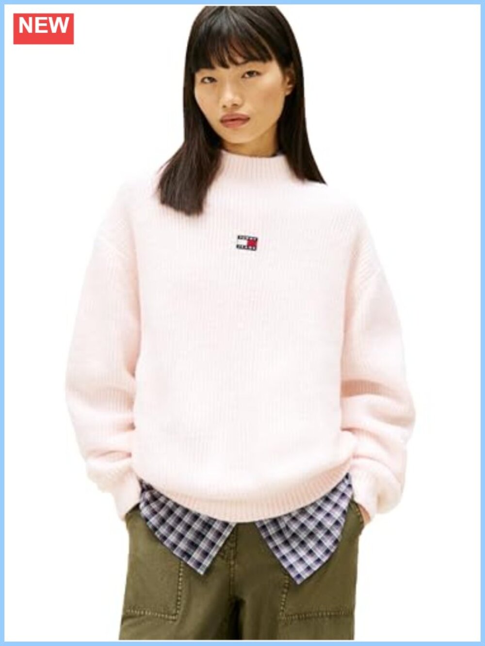 Medium Weight Wool Blend Mock Neck Sweater Embroidered Logo